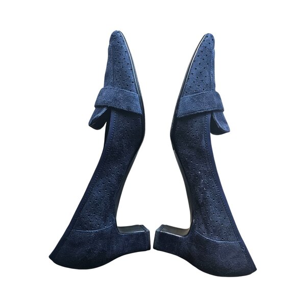 Vaneli Navy Blue Suede Buckle Square-Toe Low Kitten Heel Pumps Women's Size 9M - Picture 2 of 14